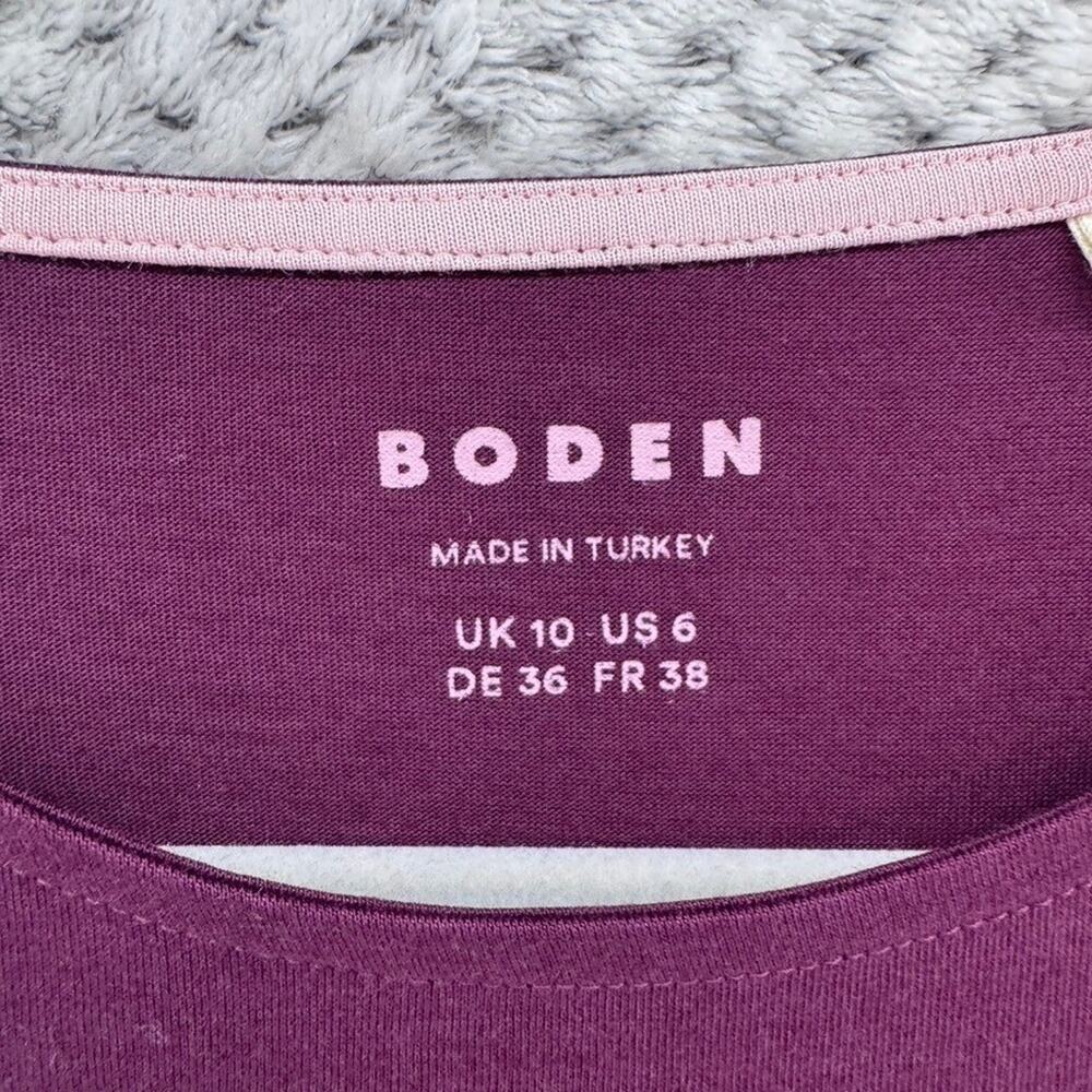 Boden Womens US 6 Top Burgundy Puff Sleeve Smocked Cuffs Round Neck Casual - Picture 2 of 8